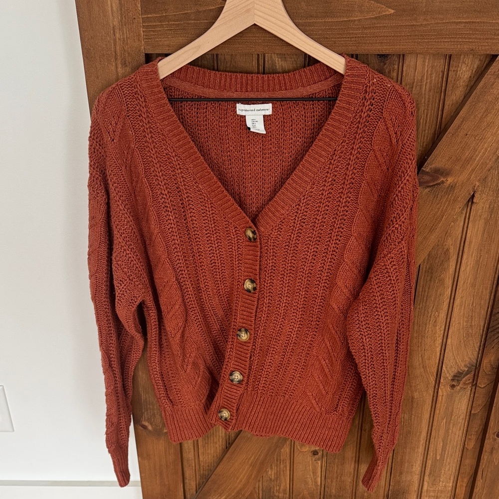 cupcakes & cashmere Terracotta Cable Knit Cardigan